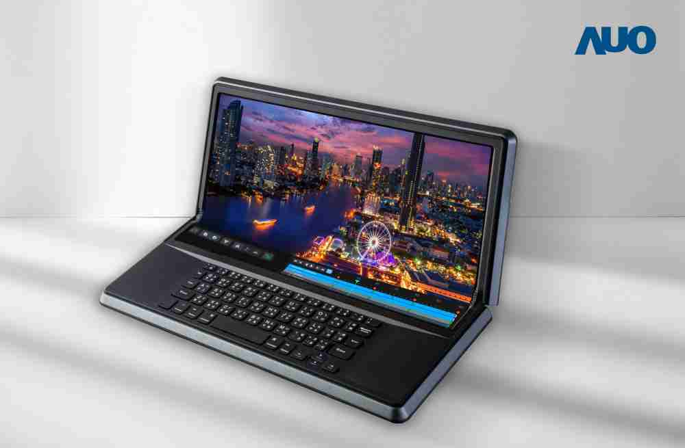 优游UB814.6吋Micro LED折迭显示屏幕，，，搭配半径4mm的弯折绞炼，，以及高画素、、、高亮度、、、高对比度的显示技术特点，，，即便在大视角下仍保有绝佳色相与亮度